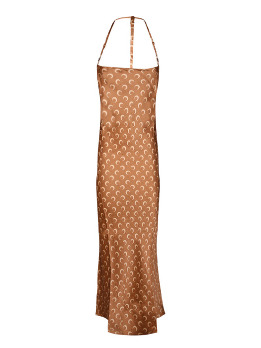 brown marine serre dress Marine Serre Moon Print Halterneck Maxi Dress