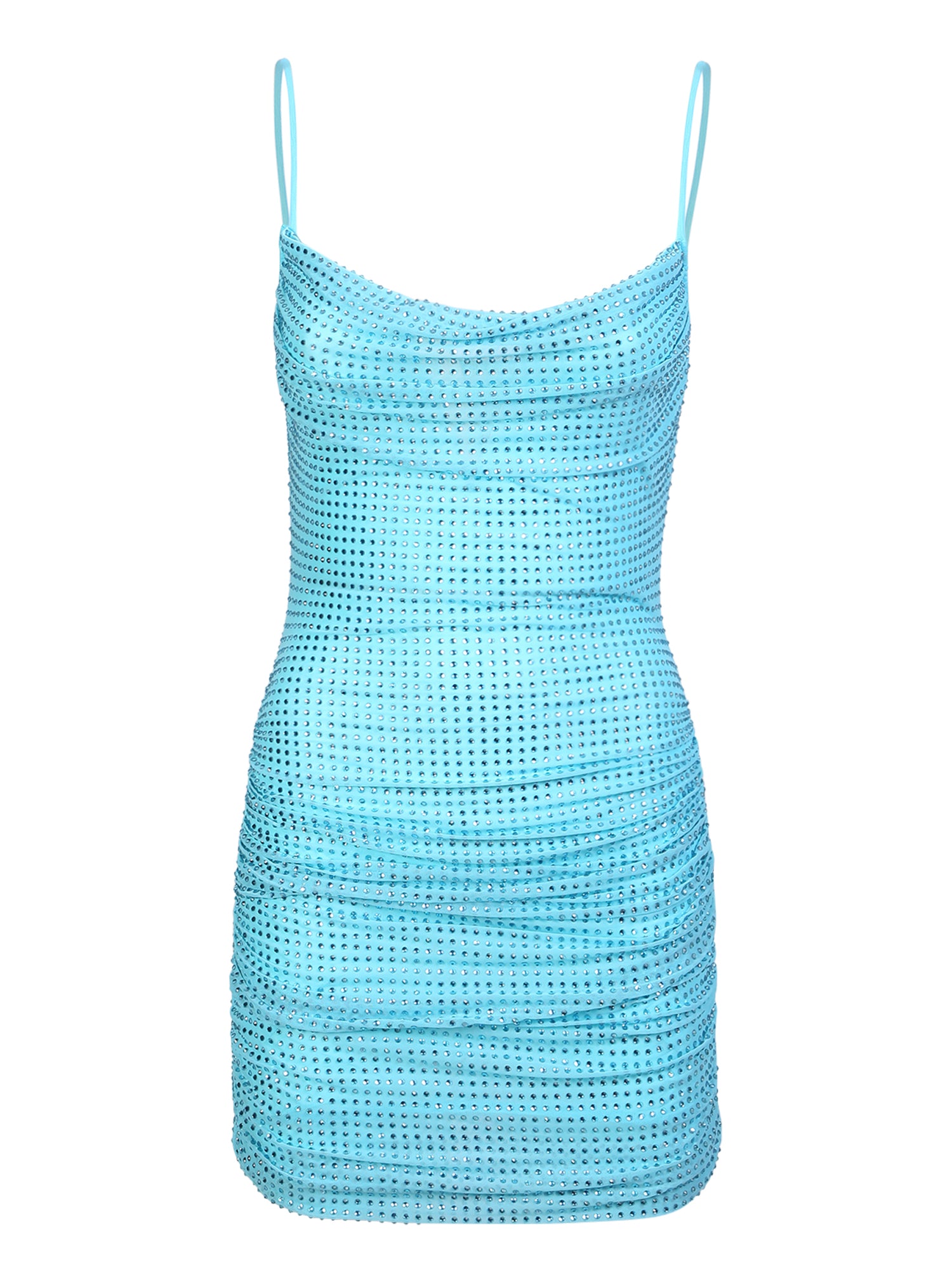 Rhinestone Mesh Cowl Mini light blue dress – DELL'OGLIO